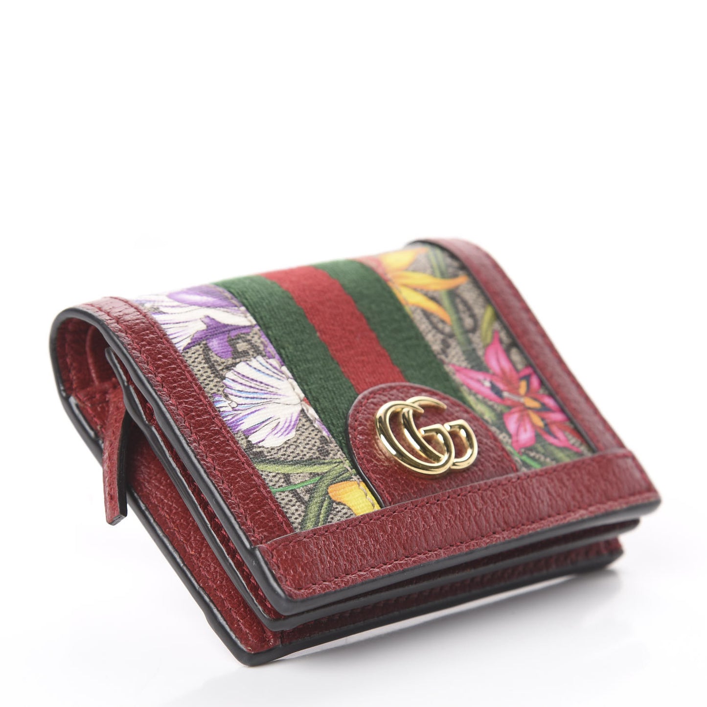 GG Supreme Monogram Flora Web Ophidia Card Case Red