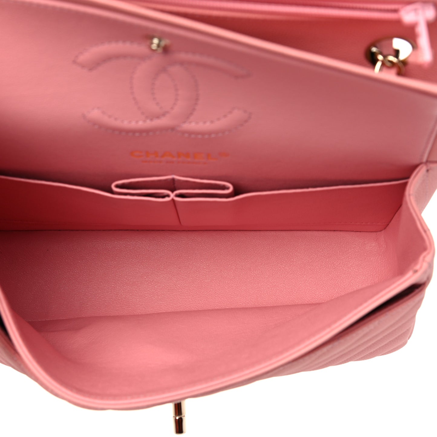 Caviar Chevron Quilted Small Double Flap Pink