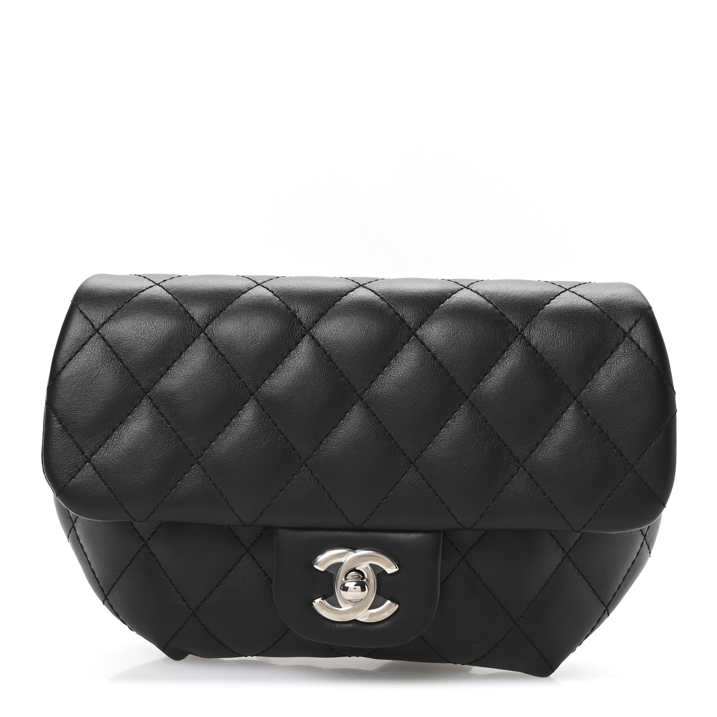 Calfskin Quilted CC Uniform Flap Belt Bag Black