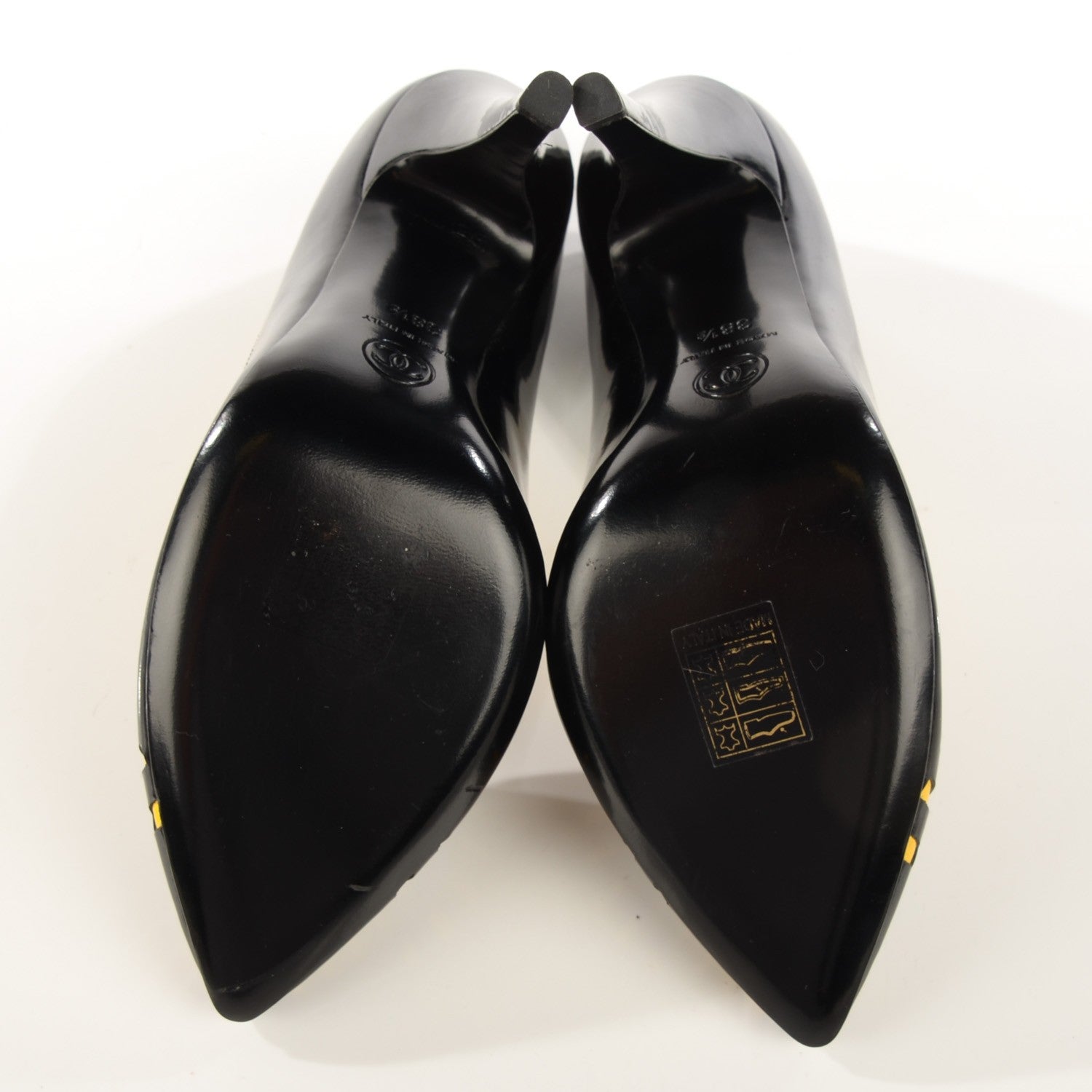 Chanel Patent Cut Out CC Pumps 38.5 Black Yellow 5 of 8