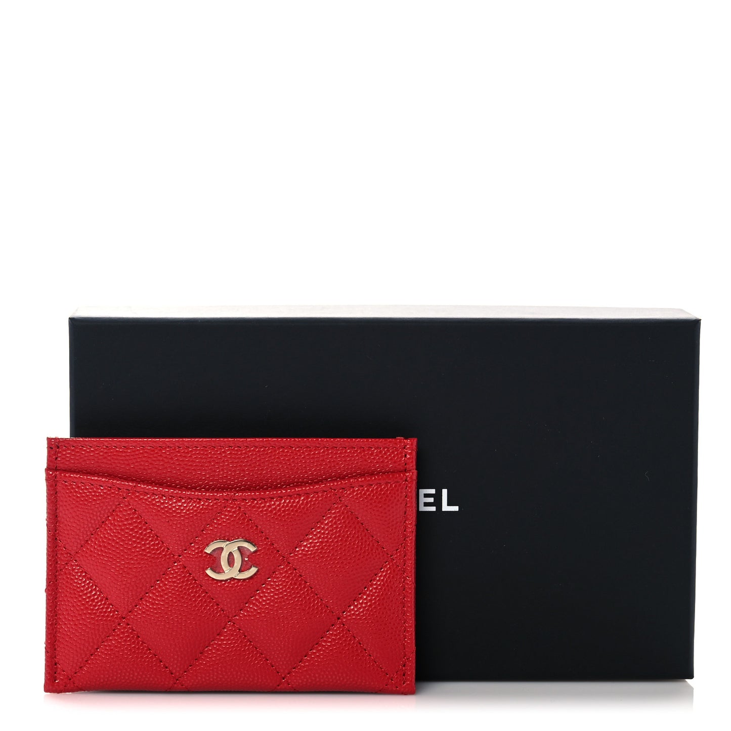 Caviar Quilted Card Holder Red