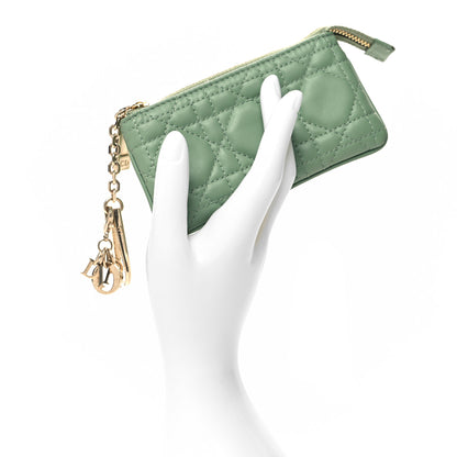 Christian Dior Lambskin Cannage Lady Dior Zipped Key Case Green 2 of 9