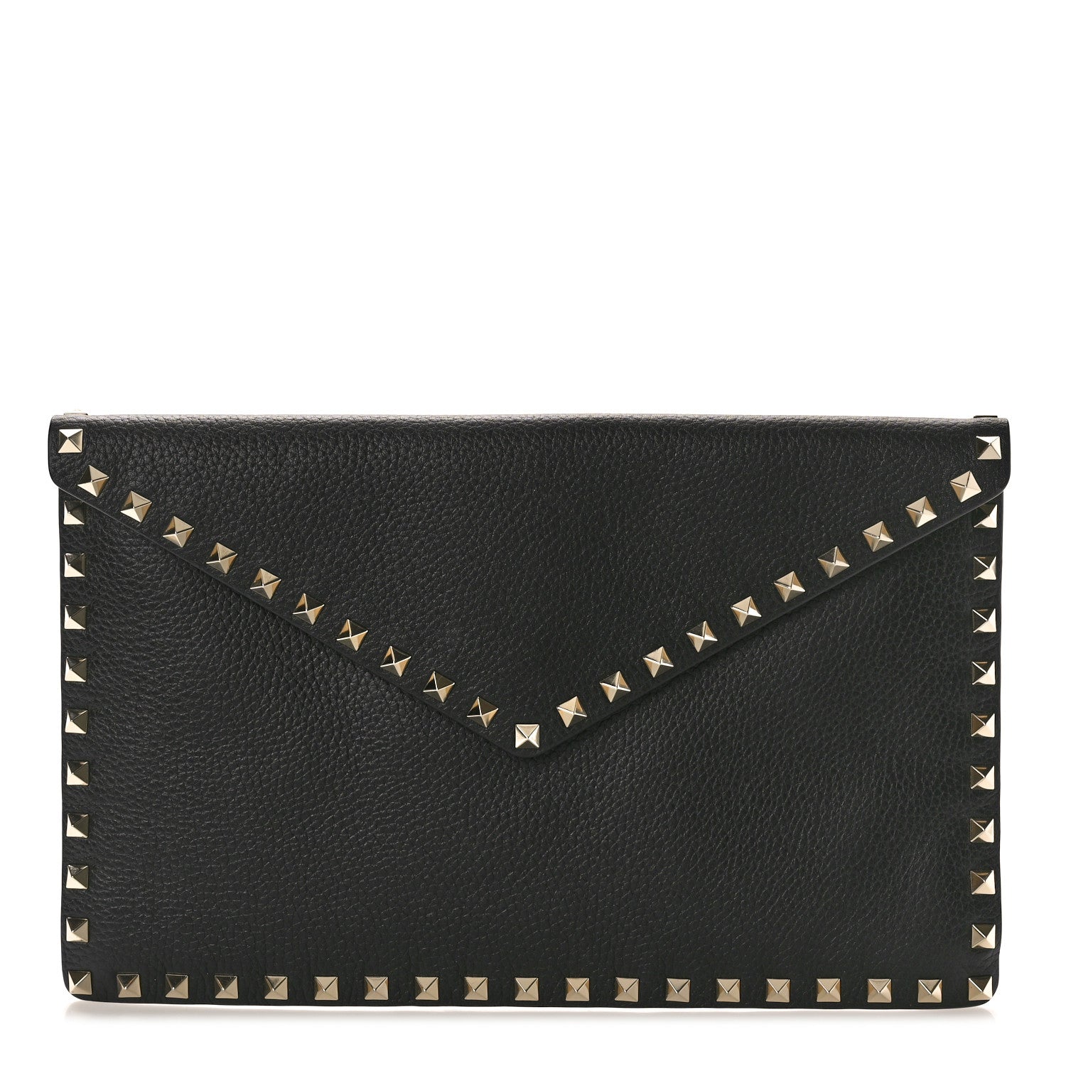 Valentino Garavani Pebbled Calfskin Large Rockstud Envelope Clutch Black 1 of 7