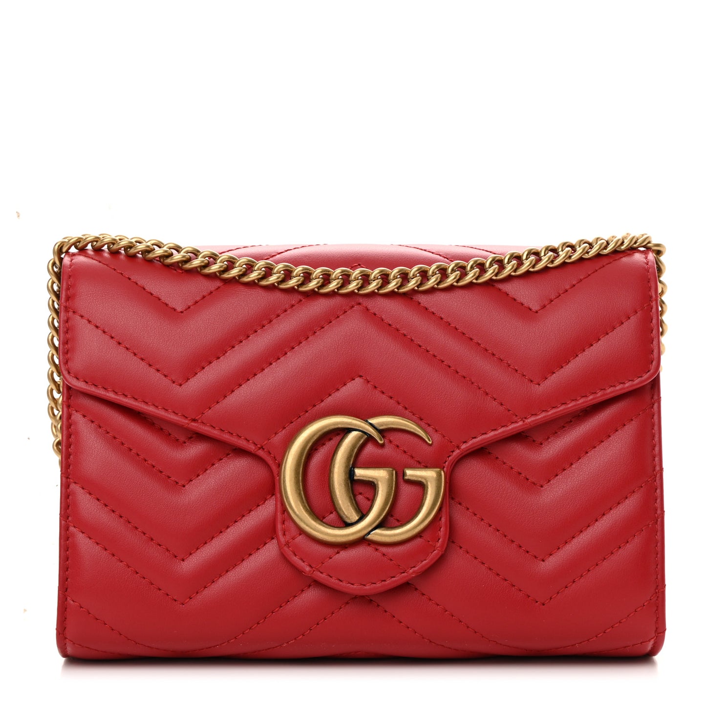 Calfskin Matelasse GG Marmont Chain Wallet Hibiscus Red