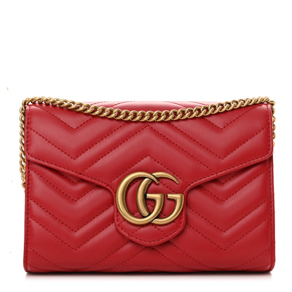 Gucci Calfskin Matelasse GG Marmont Chain Wallet Hibiscus Red 1 of 11