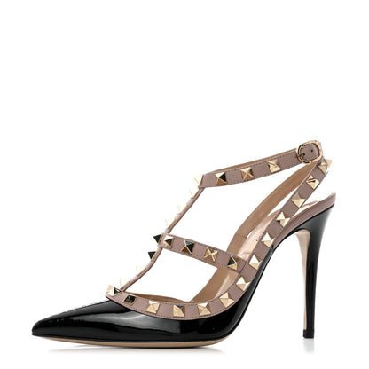 Valentino Garavani Patent Nappa Rockstud Ankle Strap 100mm Pumps 36 Black Poudre 1 of 9