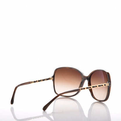Chanel Acetate Metal Lambskin Chain Square Sunglasses 5210-Q Brown 4 of 8
