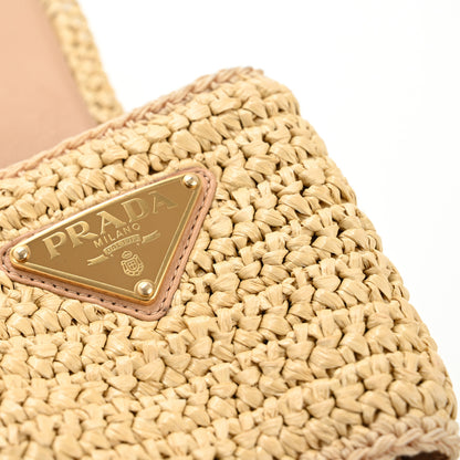Prada Raffia Metal Triangle Logo Woven Flatform 35mm Slide Sandals 39 Naturale 17 of 17