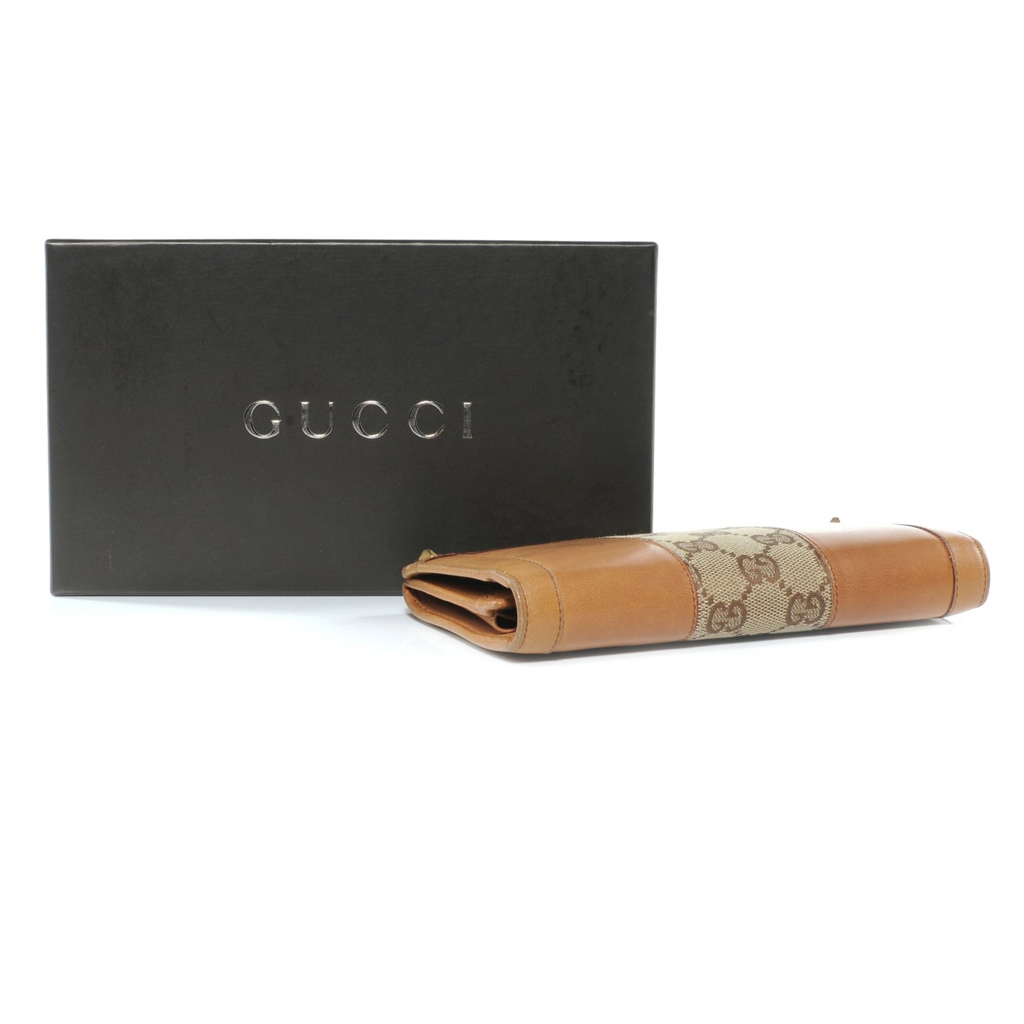 Leather Monogram Web Continental Wallet Tan