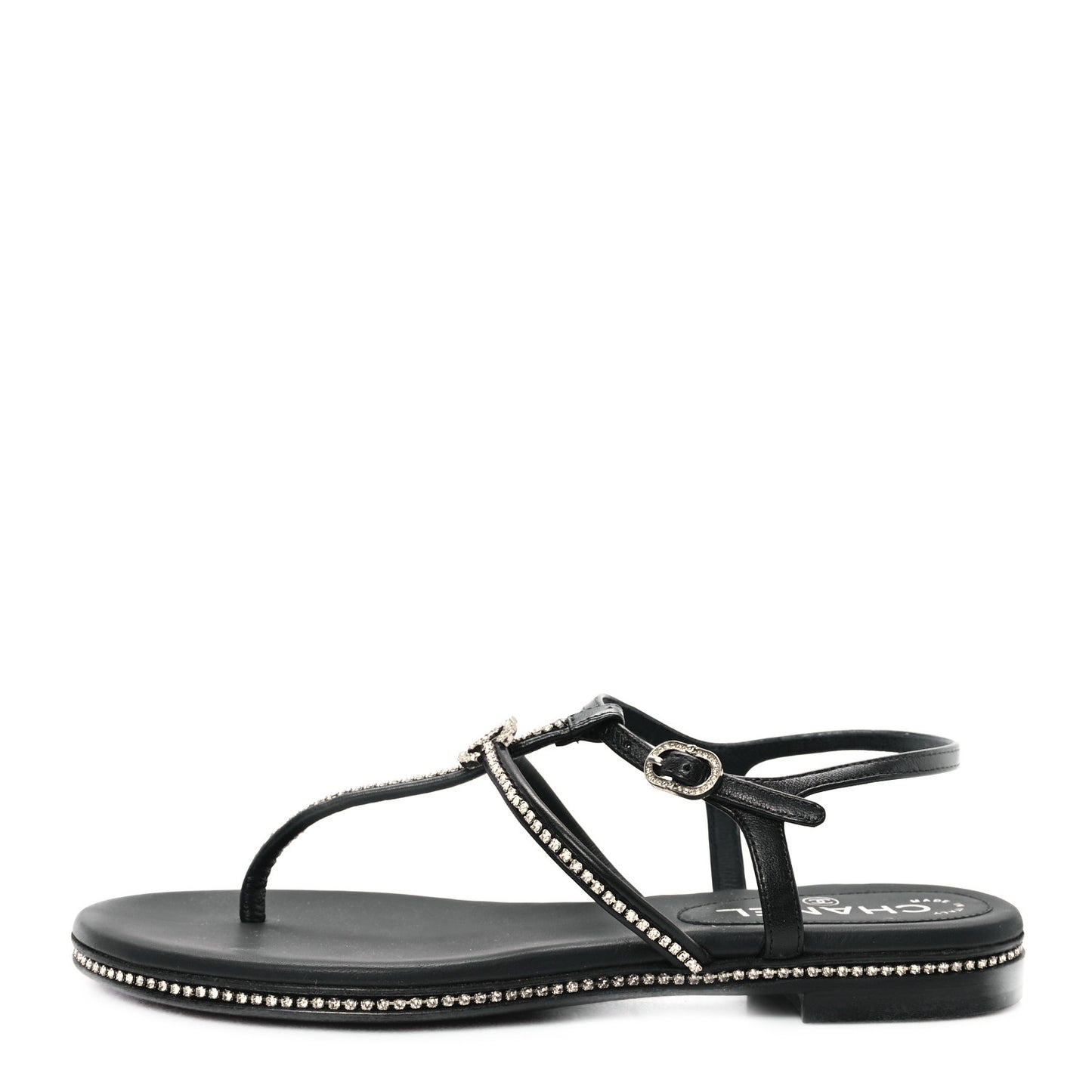 Lambskin Strass CC Thong Sandals 36.5 Black