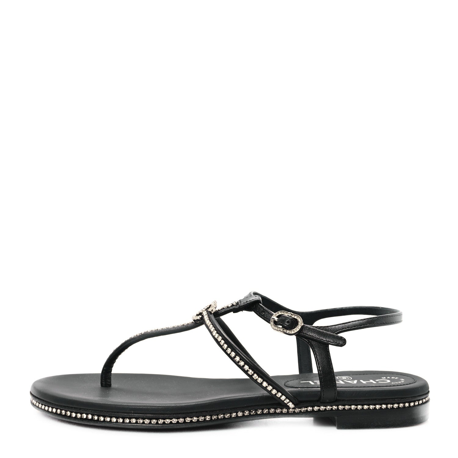 Chanel Lambskin Strass CC Thong Sandals 36.5 Black 1 of 9