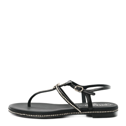 Chanel Lambskin Strass CC Thong Sandals 36.5 Black 1 of 9