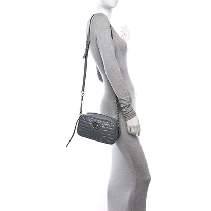 Gucci Calfskin Matelasse Aria Small GG Marmont Chain Shoulder Bag Deep Grey 2 of 10