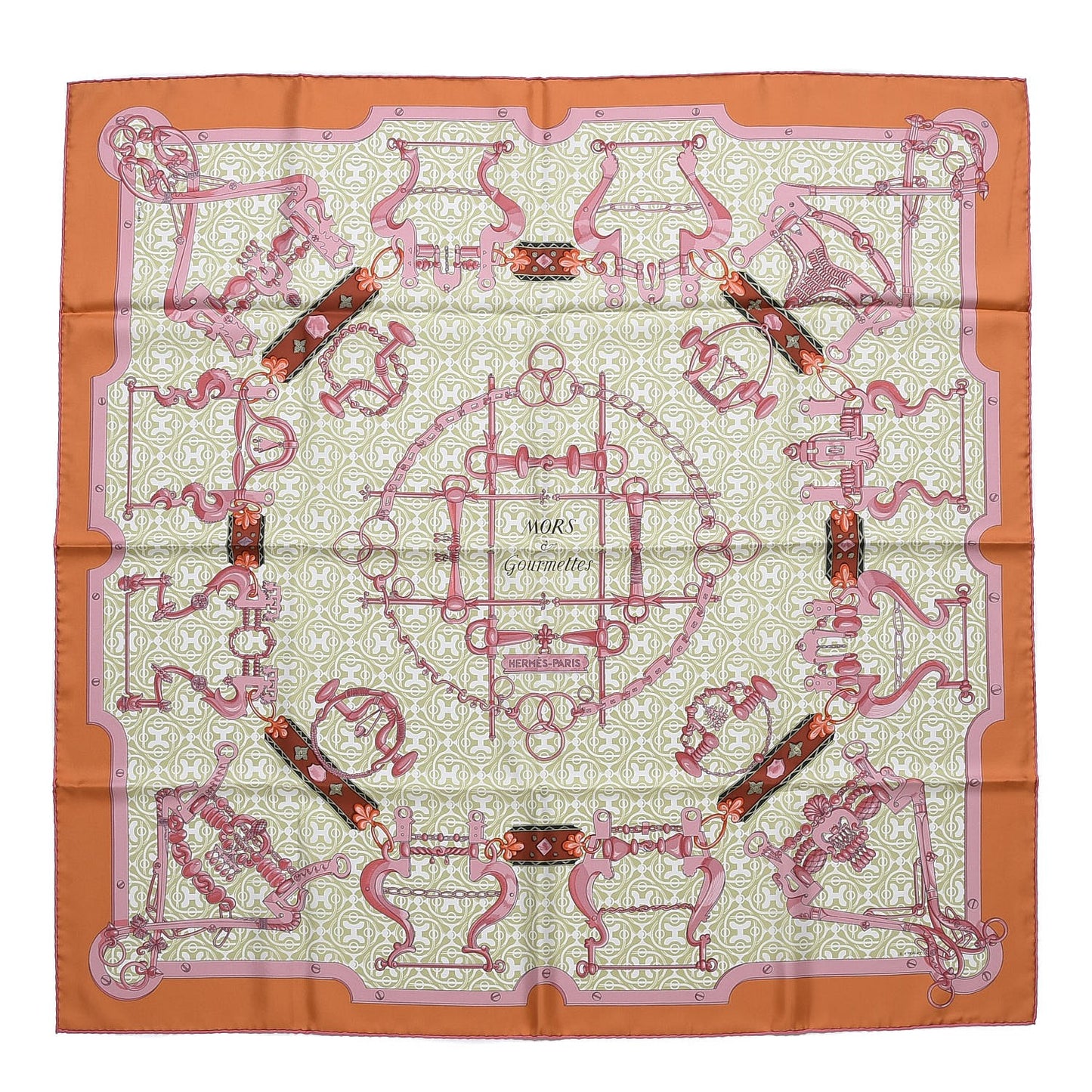 Silk Mors et Gourmettes Remix Scarf 90 Ocre Tilleul Viex Rose