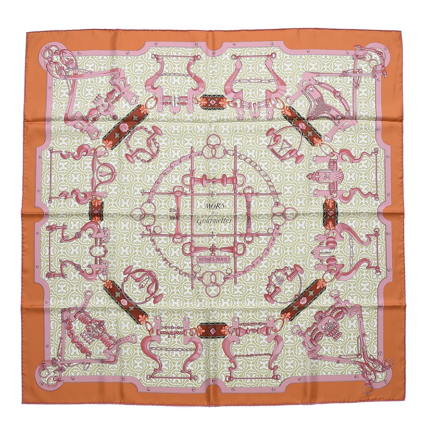 Hermes Silk Mors et Gourmettes Remix Scarf 90 Ocre Tilleul Viex Rose 1 of 4