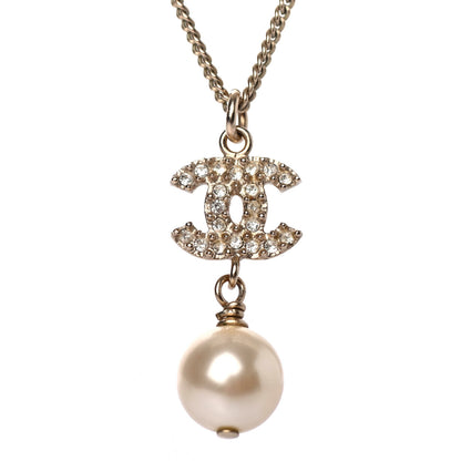 Chanel Pearl Crystal CC Drop Necklace Light Gold 3 of 4