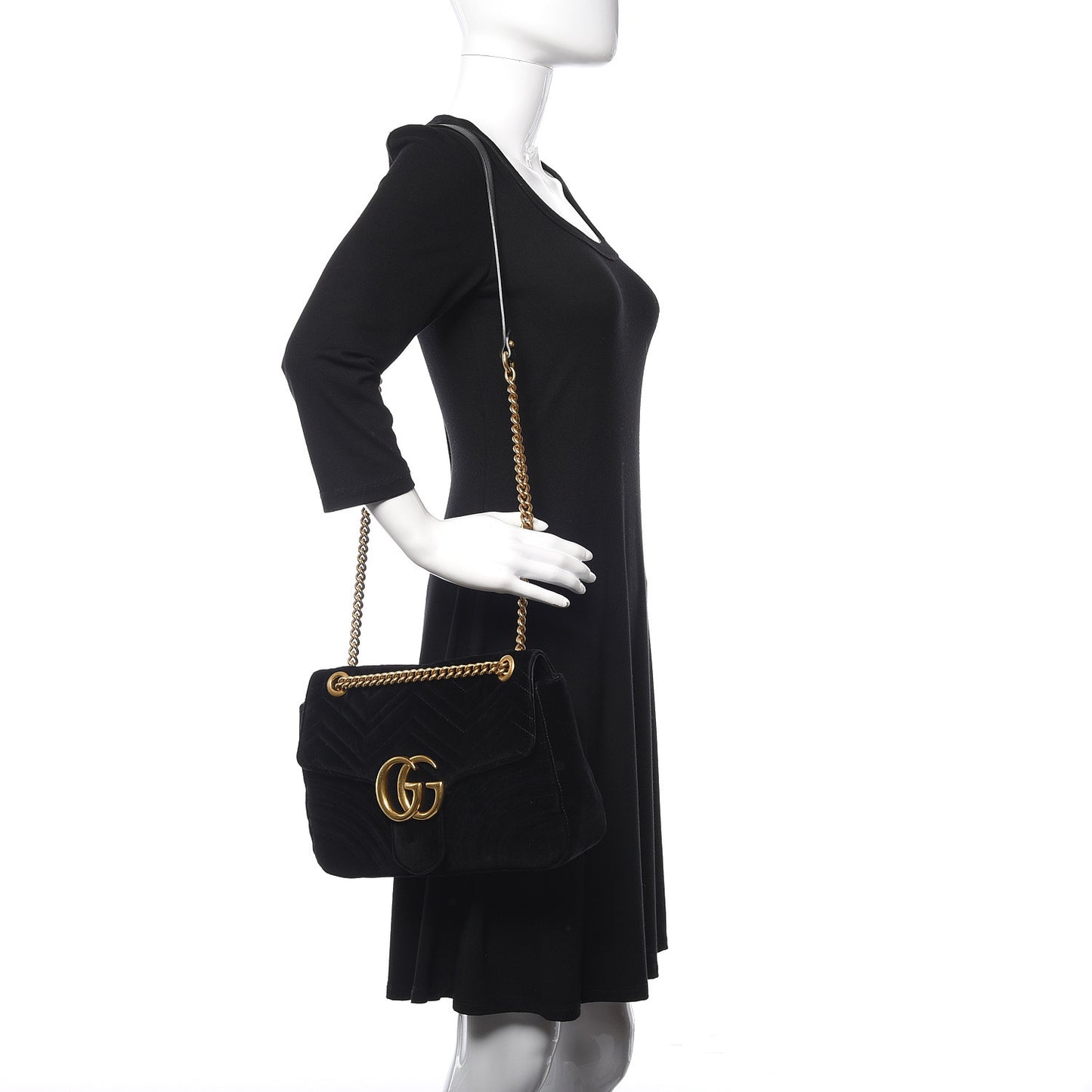 Velvet Matelasse Medium GG Marmont Shoulder Bag Black