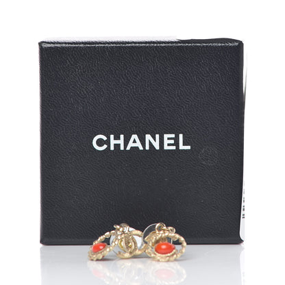 Chanel Enamel CC Heart Drop Earrings Red Gold 4 of 4