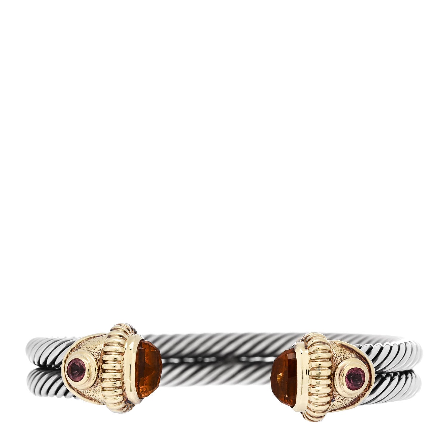 David Yurman Sterling Silver 14K Yellow Gold Citrine Pink Tourmaline Double Cable Renaissance Bracelet 1 of 3