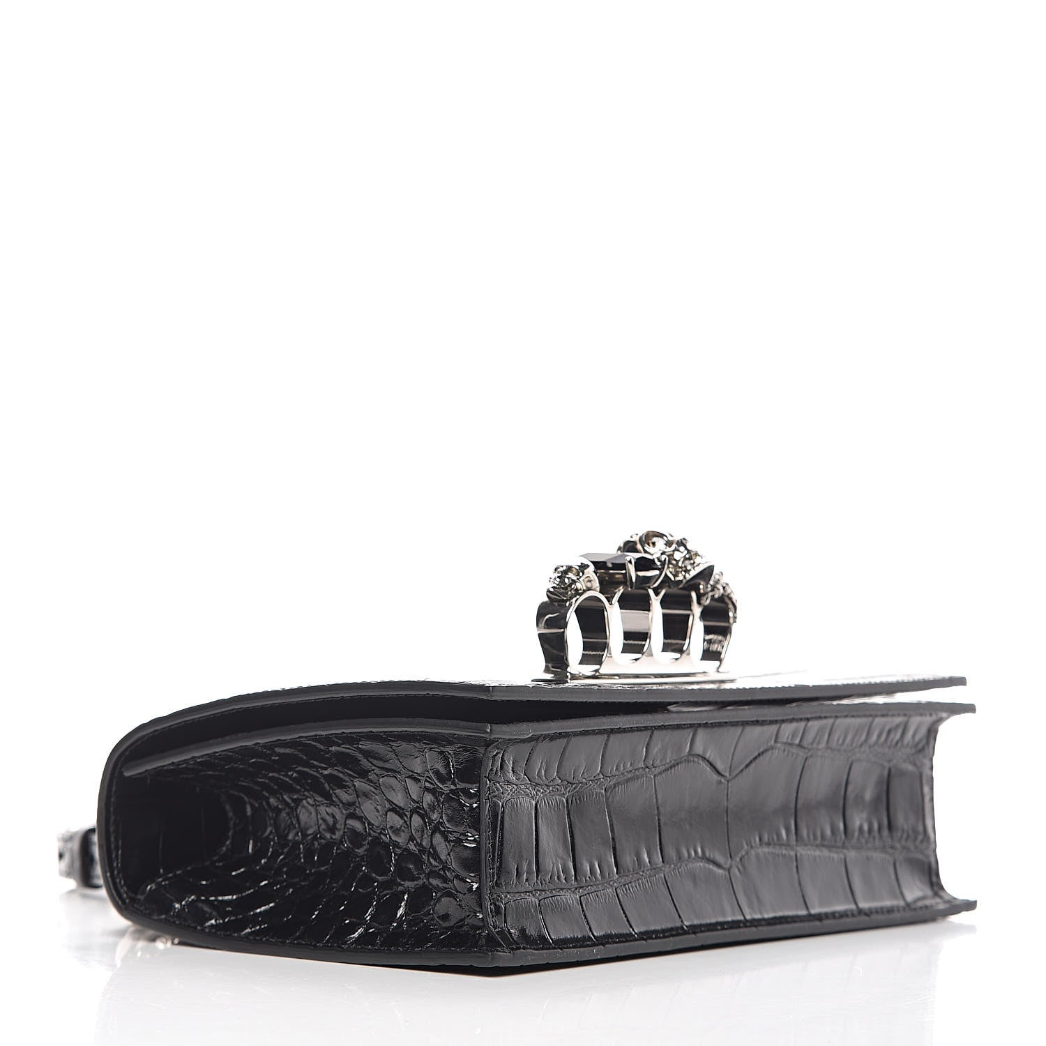 Alexander McQueen Calfskin Crocodile Embossed Knuckle Shoulder Bag Black 4 of 10