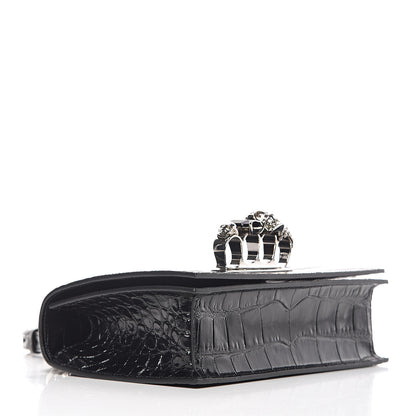 Alexander McQueen Calfskin Crocodile Embossed Knuckle Shoulder Bag Black 4 of 10