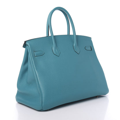 Hermes Taurillon Clemence Birkin 35 Turquoise 3 of 9