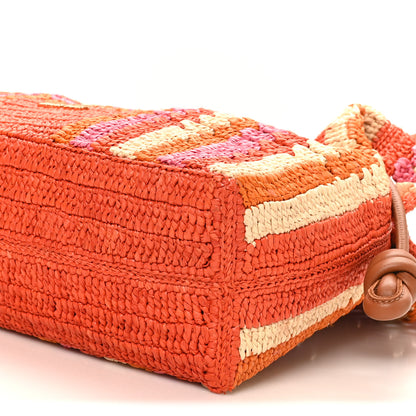 Loewe X PAULA'S IBIZA Raffia Striped Medium Flamenco Knot Clutch Bright Orange Pink 9 of 9