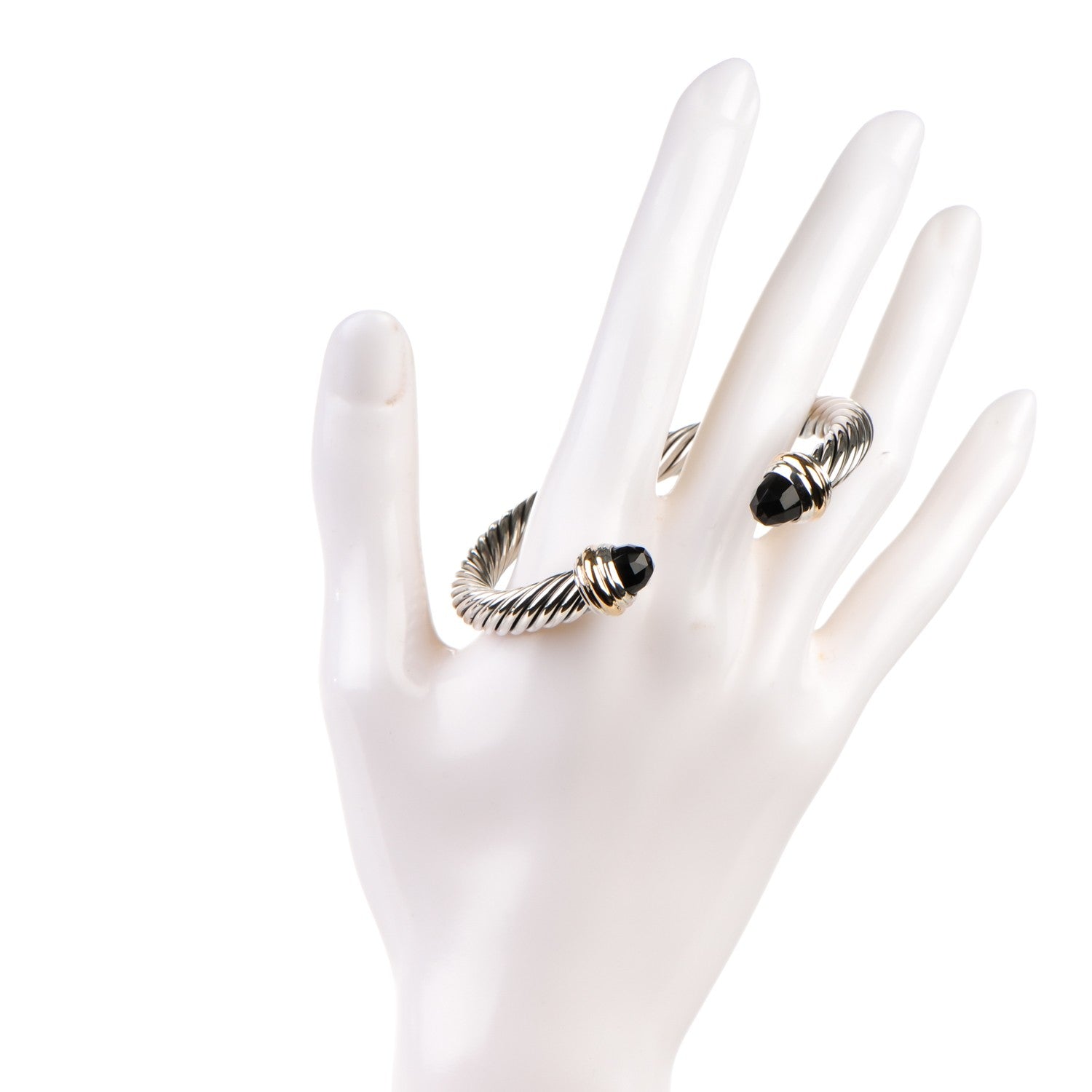 David Yurman Sterling Silver 14K Yellow Gold Black Onyx 7mm Cable Classics Bracelet 2 of 5