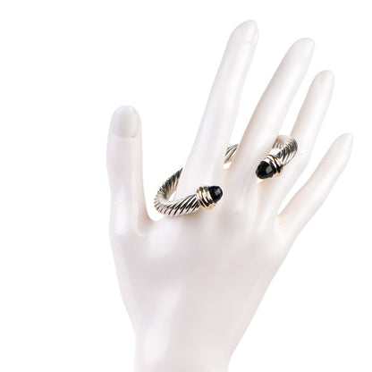 David Yurman Sterling Silver 14K Yellow Gold Black Onyx 7mm Cable Classics Bracelet 2 of 5