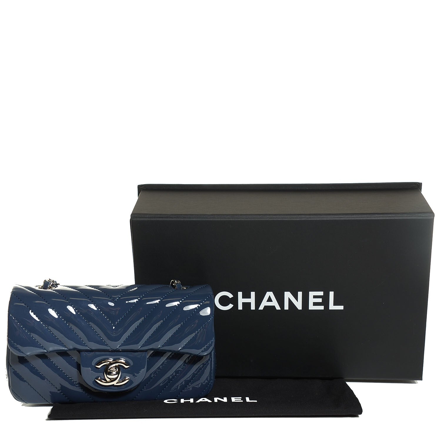 Chanel Patent Chevron Quilted Extra Mini Flap Dark Blue 5 of 9