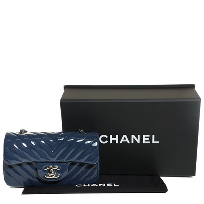 Chanel Patent Chevron Quilted Extra Mini Flap Dark Blue 5 of 9