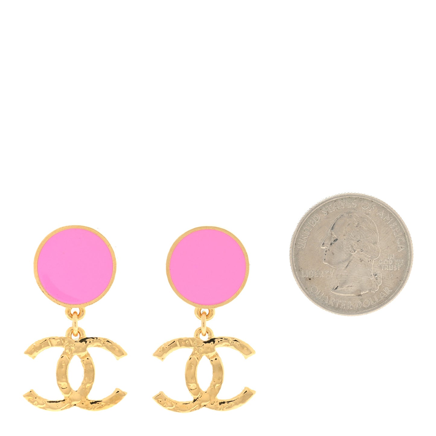 Metal Resin Disc CC Drop Earrings Gold Pink