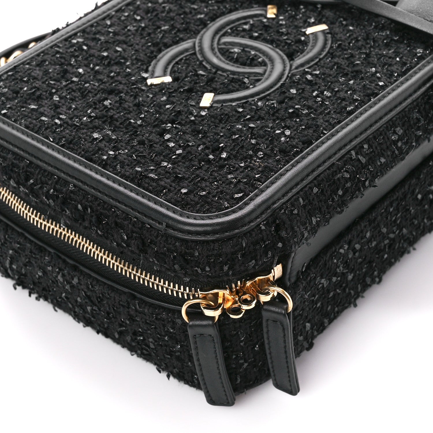 Chanel Tweed Quilted Medium CC Filigree Vanity Case Black 9 of 10