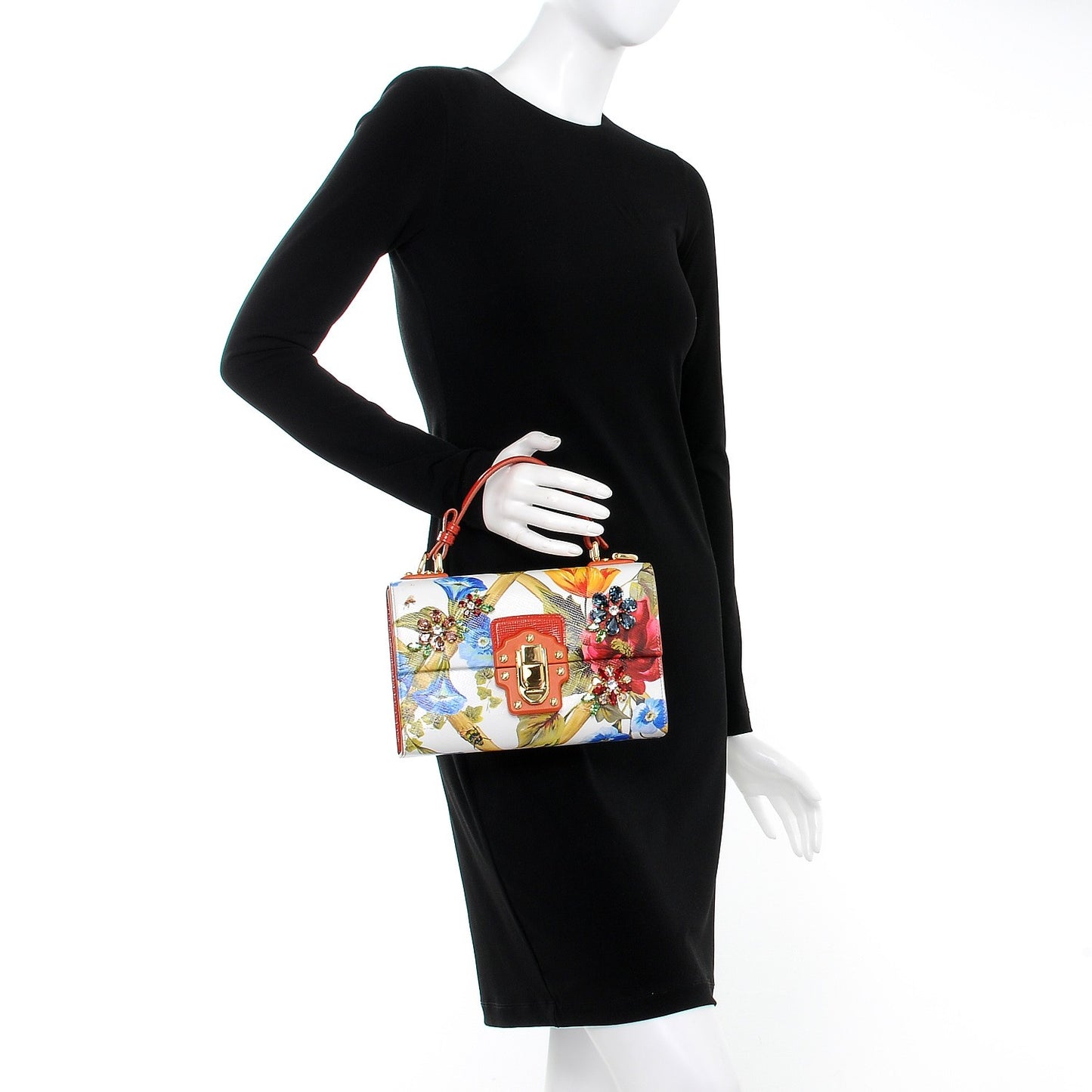 Calfskin Lucia Printed Top Handle Bag