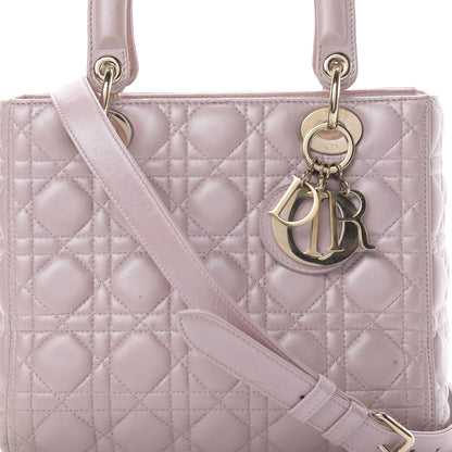 Christian Dior Pearly Lambskin Cannage Medium Lady Dior Lotus 8 of 24