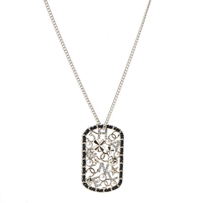 Chanel Lambskin Pearl Strass Sergeant Chain Dog Tag Charm Necklace Gold 1 of 4