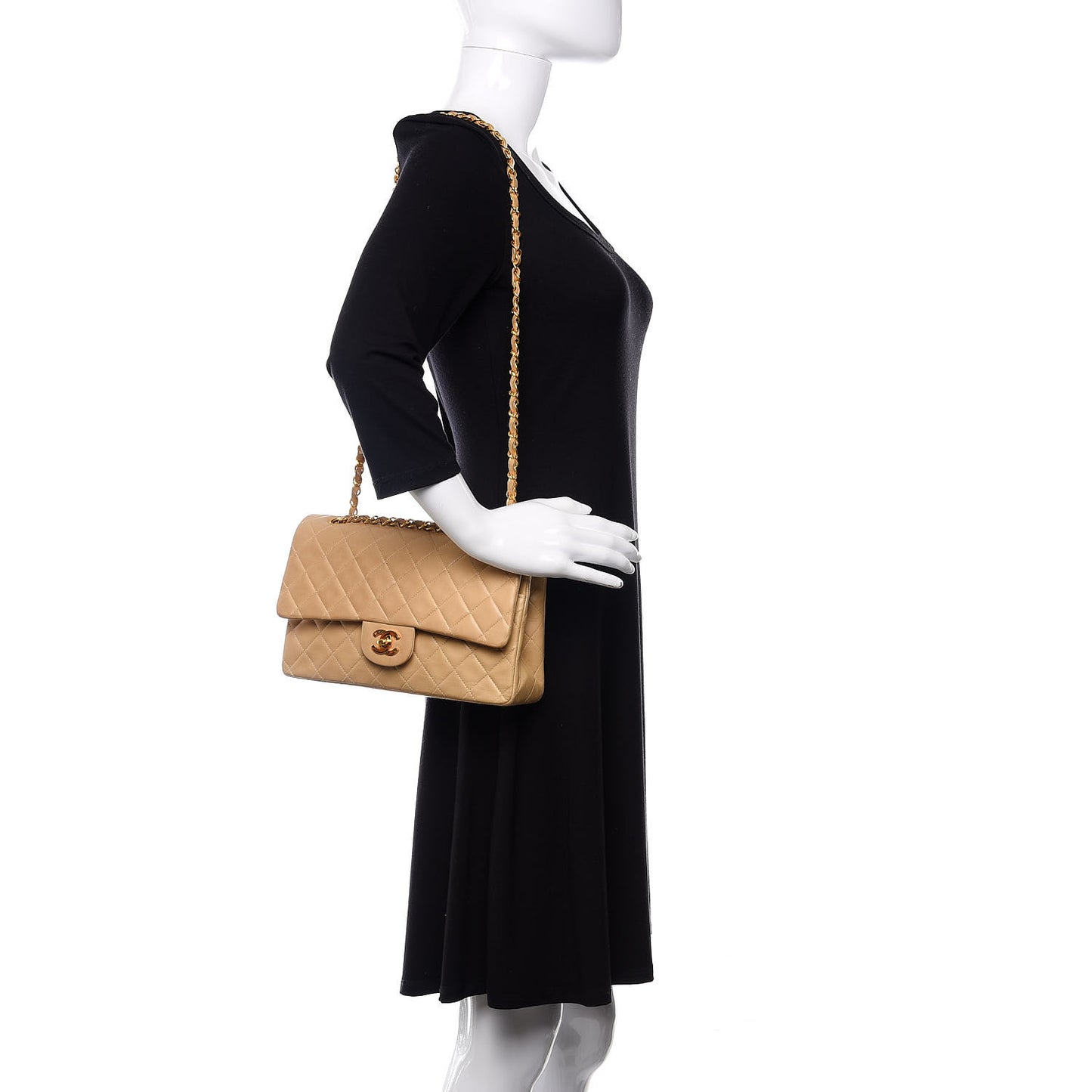 Lambskin Quilted Medium Double Flap Beige