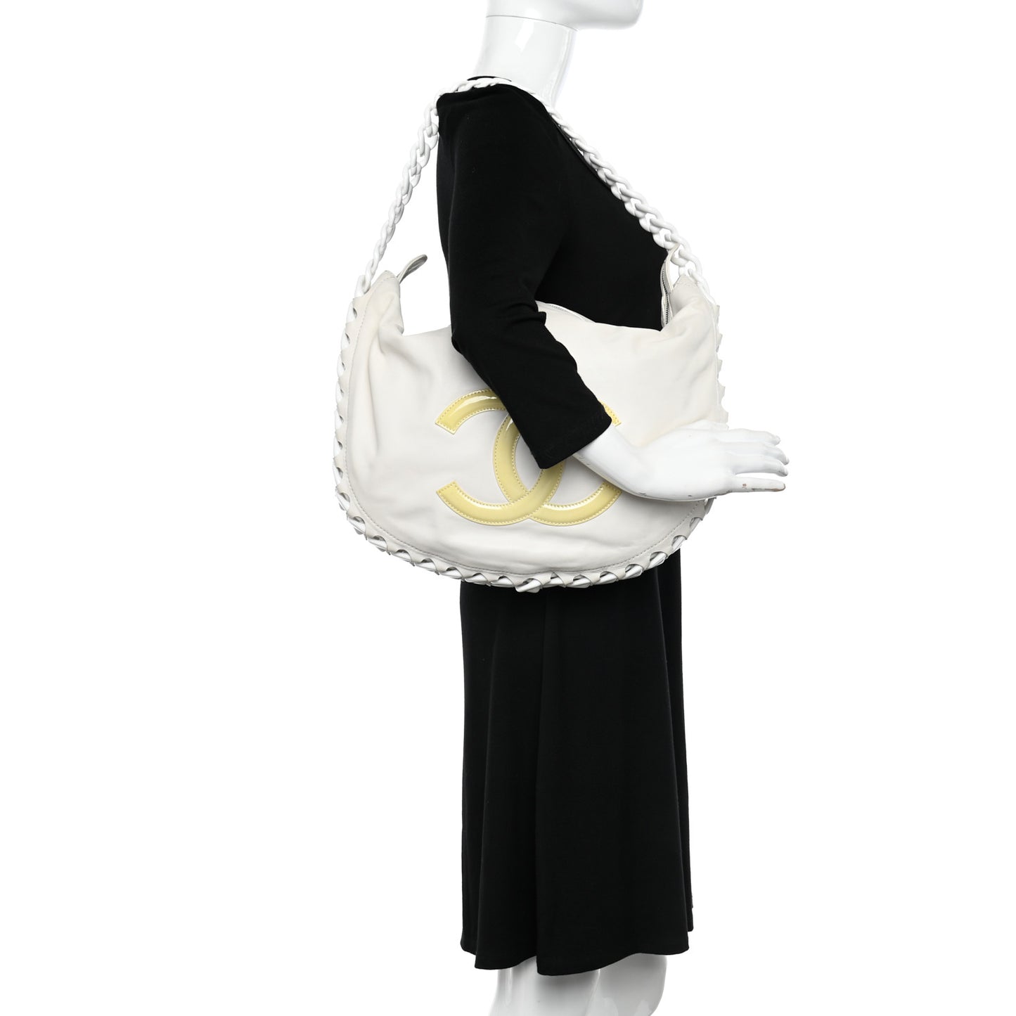 Calfskin Modern Chain Rhodoid Hobo White