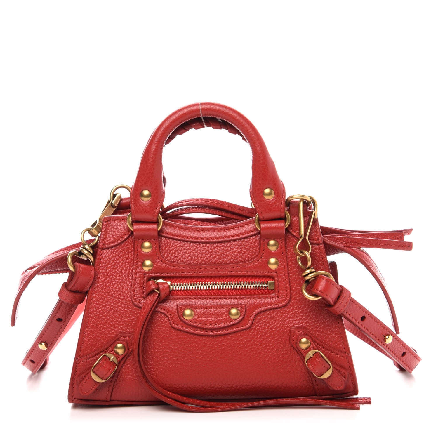 Balenciaga Grained Calfskin Neo Classic Gold Hardware Nano City Crossbody Medium Red 1 of 10