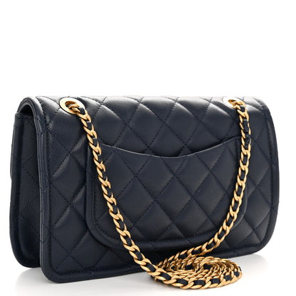 Chanel Caviar Quilted Medium Sweet Classic Flap Navy Blue 3 of 10