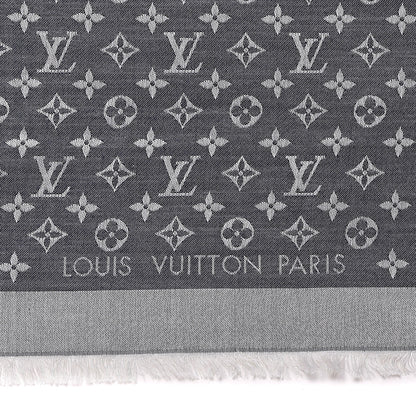 Louis Vuitton Silk Wool Monogram Denim Shawl Blue 3 of 4