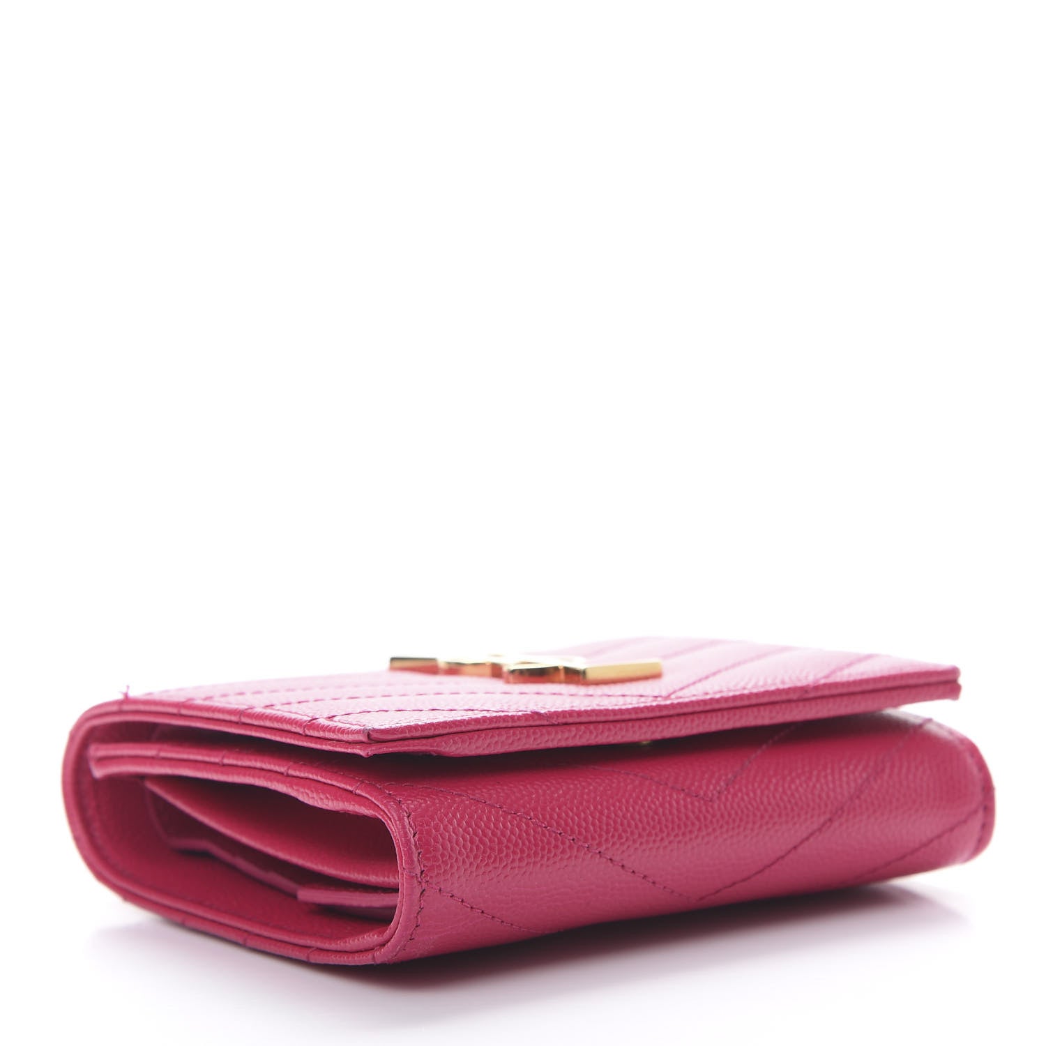 Saint Laurent Grain De Poudre Matelasse Chevron Monogram Compact Wallet Bubblegum 4 of 9