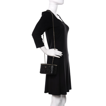 Chanel Lambskin Camellia Embossed Small Vanity Case With Chain Black 2 of 12