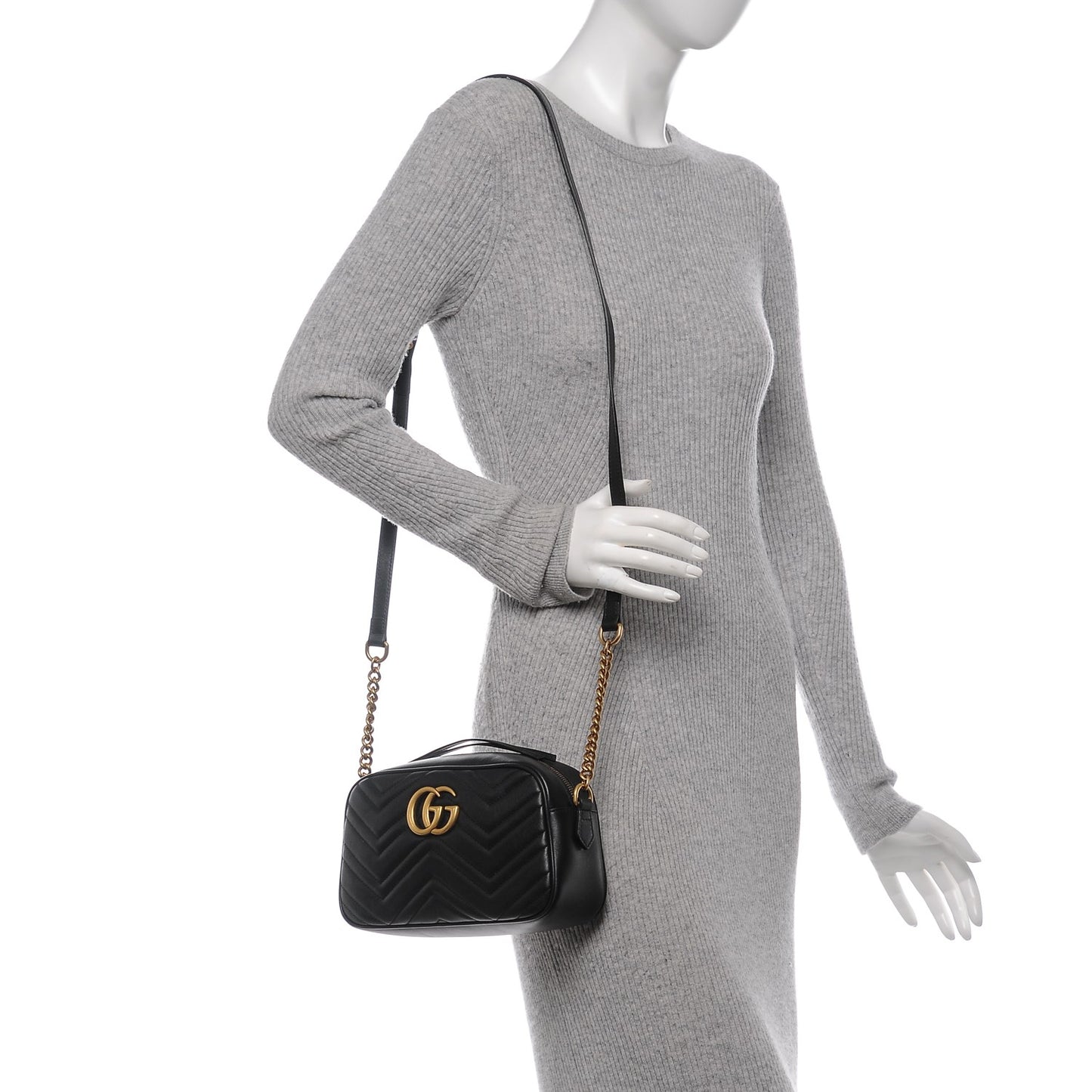 Calfskin Matelasse Small GG Marmont Chain Shoulder Bag Black
