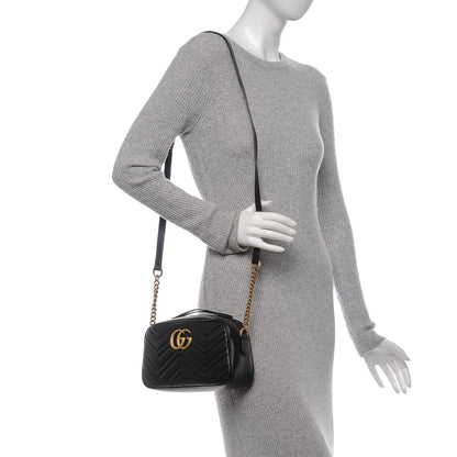 Gucci Calfskin Matelasse Small GG Marmont Chain Shoulder Bag Black 2 of 6