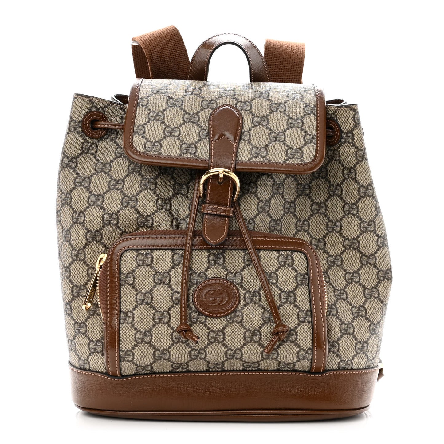 GG Supreme Monogram Azalea Calfskin Retro Interlocking G Buckle Backpack Beige Ebony Brown Sugar