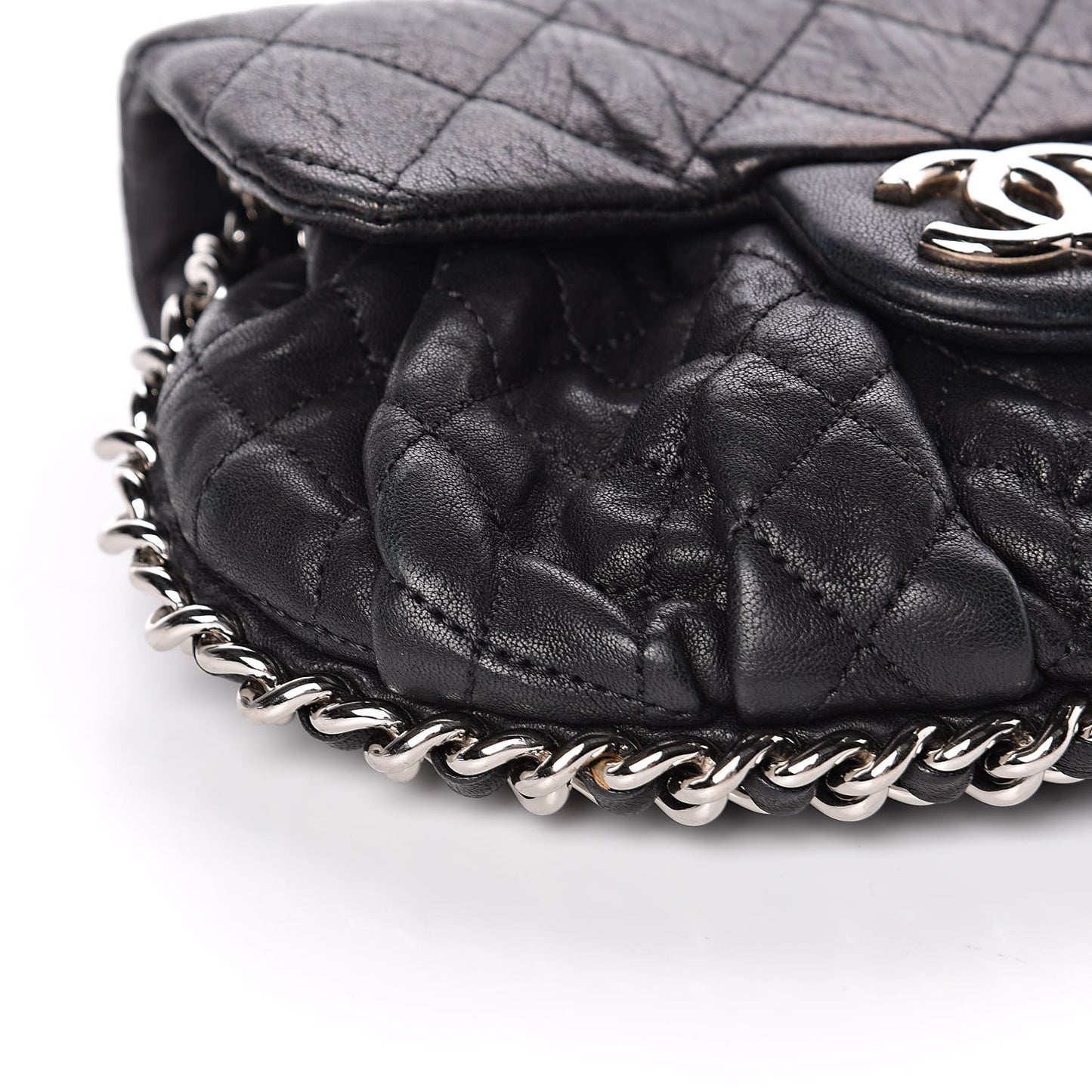Washed Lambskin Quilted Mini Chain Around Flap Black