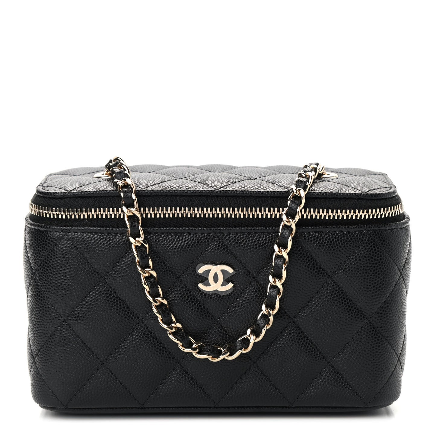 Caviar Quilted Small Vanity Case With Chain Black