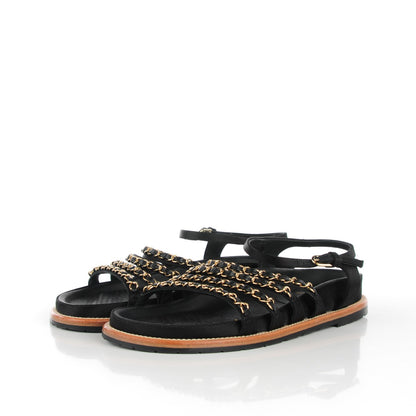 Chanel Satin Lambskin Chain Flat Sandals 39 Black 4 of 8