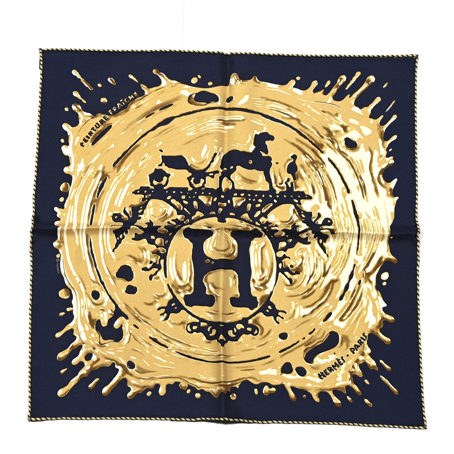 Silk Peinture Fraiche Scarf 45 Bleu Black Bronze